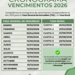 La Municipalidad informó el cronograma de vencimientos de la Tasa General de Inmuebles y la Tasa Rural para 2026