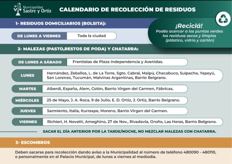 Sastre difundió el esquema y calendario del servicio de recolección de residuos