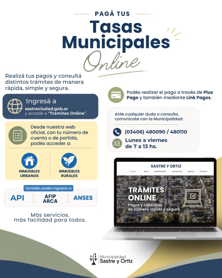 La Municipalidad de Sastre y Ortiz habilitó el pago online de tasas municipales