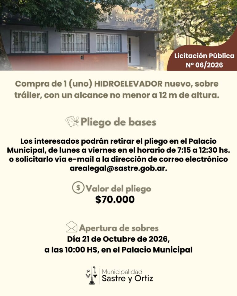 Licitación Pública N.º 06/2026: el Municipio convoca a la presentación de ofertas
