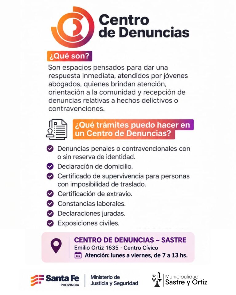 Sastre cuenta con un Centro de Denuncias que facilita el acceso a la Justicia